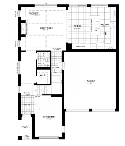 #003 4-Bedroom Modern Home Plan with Office, Mudroom & Open-Concept Kitchen